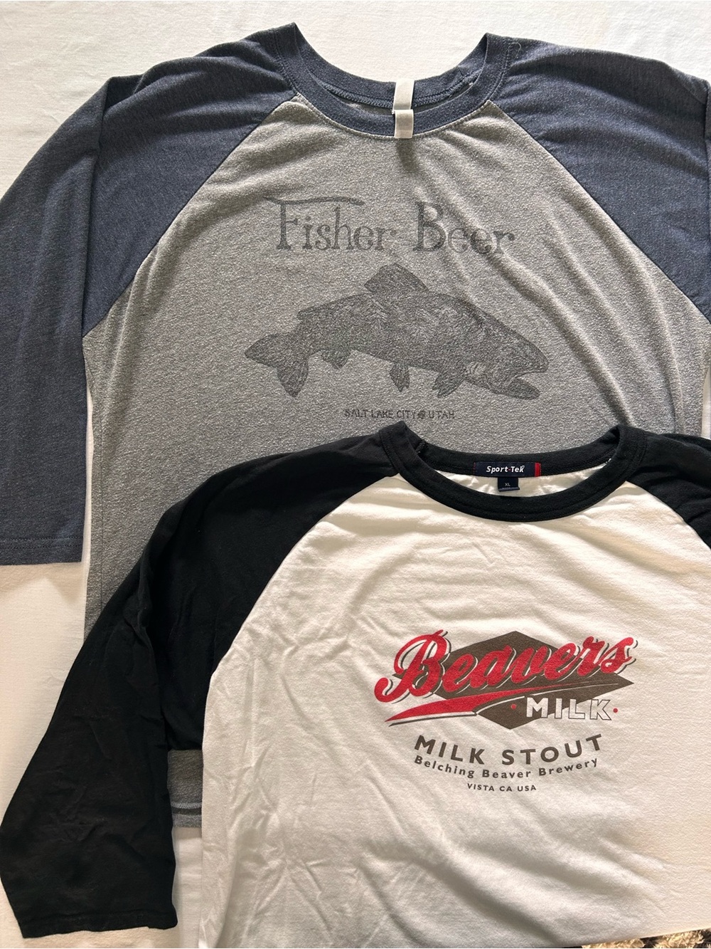 Craft Brewery Raglan Tee Bundle XL Fisher Beer Belching Beaver 3/4 Sleeve
